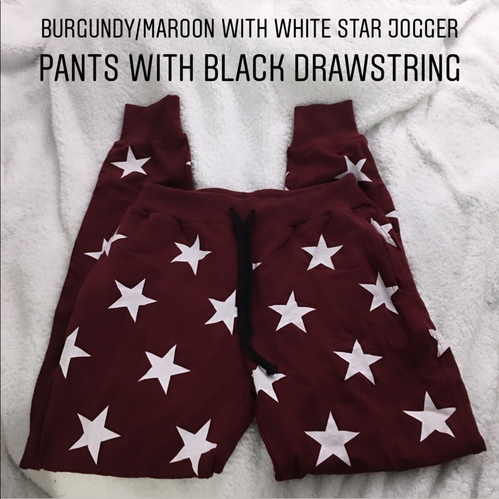 Burgundy/maroon with white stars jogger pants